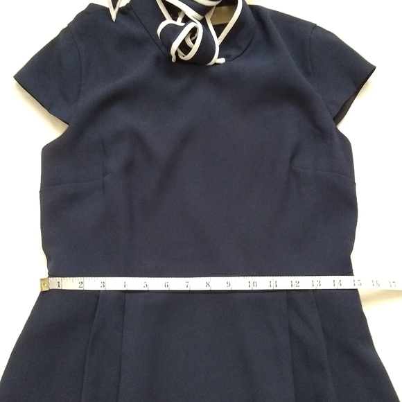 New 🎀 J Crew tie neck preppy dress navy white contrast pipping cap sleeves - Picture 6 of 11